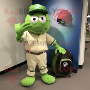 Lime Green Wrist Watch mascot costume character dressed with a Baseball Tee and Tote bags