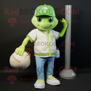 Lime Green Wrist Watch mascot costume character dressed with a Baseball Tee and Tote bags