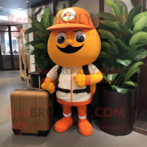 Orange Plum mascot costume character dressed with a Cargo Pants and Briefcases