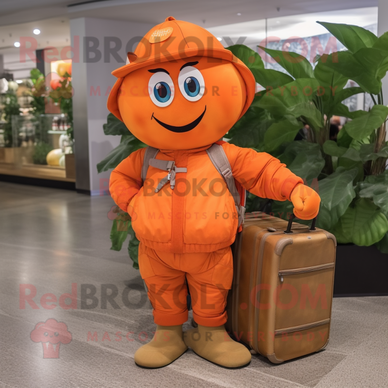 Orange Plum mascot costume character dressed with a Cargo Pants and Briefcases