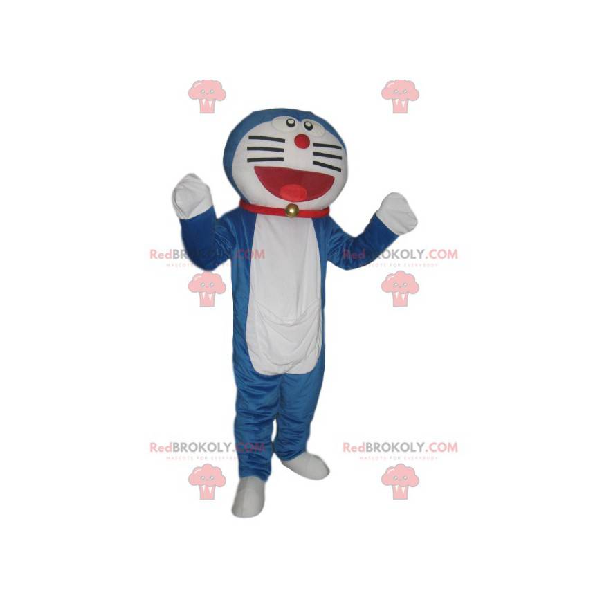 Velmi usměvavý maskot modré a bílé kočky s červeným límcem - Velmi usměvavý maskot modré a bílé kočky s červeným límcem -