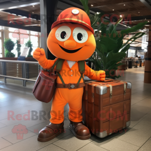 Orange Plum mascot costume character dressed with a Cargo Pants and Briefcases