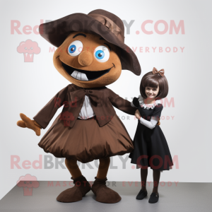 Brown Witch mascot costume character dressed with a Mini Skirt and Bow ties
