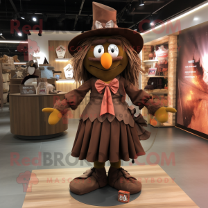 Brown Witch mascot costume character dressed with a Mini Skirt and Bow ties