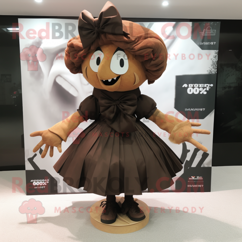 Brown Witch mascot costume character dressed with a Mini Skirt and Bow ties