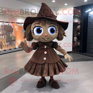 Brown Witch mascot costume character dressed with a Mini Skirt and Bow ties