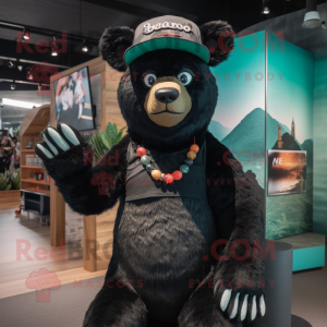 Black Bear mascot costume character dressed with a Bikini and Beanies
