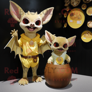 Gold Fruit Bat mascot costume character dressed with a Boyfriend Jeans and Coin purses