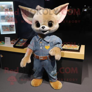 Gold Fruit Bat mascot costume character dressed with a Boyfriend Jeans and Coin purses