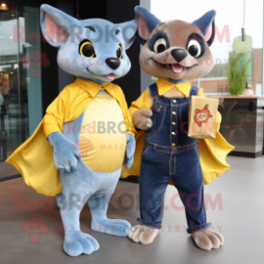 Gold Fruit Bat mascot costume character dressed with a Boyfriend Jeans and Coin purses