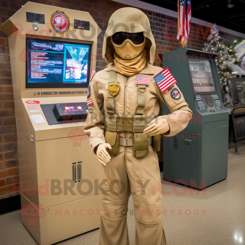 Tan Gi Joe mascot costume character dressed with a A-Line Dress and Scarves Tan Gi Joe mascot costume character dressed with a A-Line Dress and Scarves