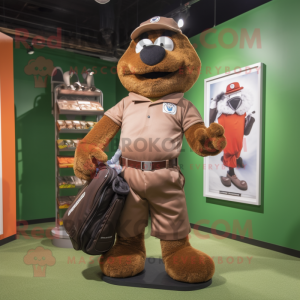 Brown Golf Bag mascot costume character dressed with a T-Shirt and Suspenders