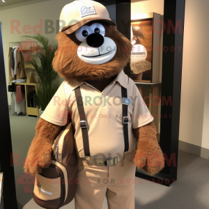 Brown Golf Bag mascot costume character dressed with a T-Shirt and Suspenders