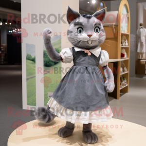 Gray Cat mascot costume character dressed with a Midi Dress and Cummerbunds