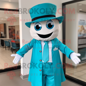 Turquoise Doctor mascot costume character dressed with a Blouse and Hats