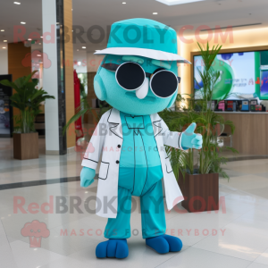 Turquoise Doctor mascot costume character dressed with a Blouse and Hats