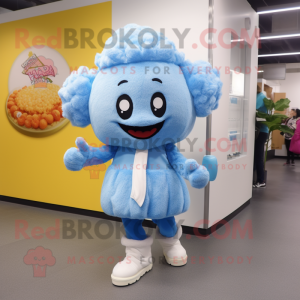 Sky Blue Cauliflower mascot costume character dressed with a Skirt and Beanies