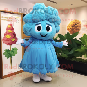 Sky Blue Cauliflower mascot costume character dressed with a Skirt and Beanies