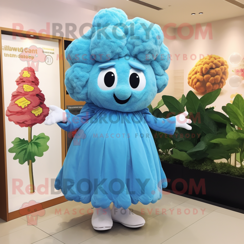 Sky Blue Cauliflower mascot costume character dressed with a Skirt and Beanies Sky Blue Cauliflower mascot costume character dressed with a Skirt and Beanies