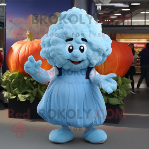Sky Blue Cauliflower mascot costume character dressed with a Skirt and Beanies