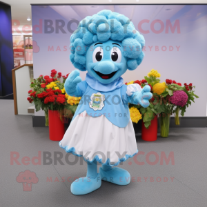 Sky Blue Cauliflower mascot costume character dressed with a Skirt and Beanies