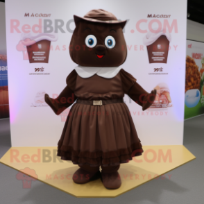 nan Chocolates mascot costume character dressed with a Pleated Skirt and Messenger bags