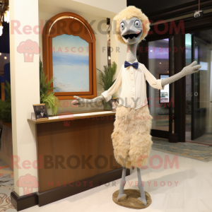 Beige Ostrich mascot costume character dressed with a Cocktail Dress and Pocket squares