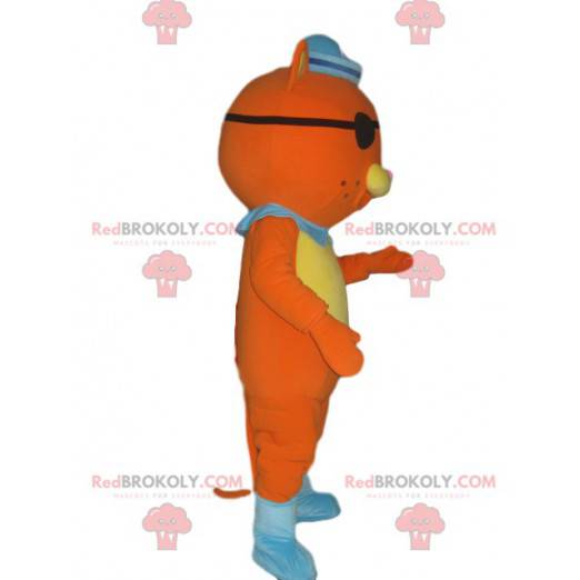 Orange kattemaskot i piratudstyr med øjenlap - Redbrokoly.com