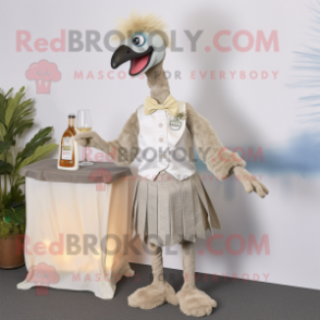 Beige Ostrich mascot costume character dressed with a Cocktail Dress and Pocket squares