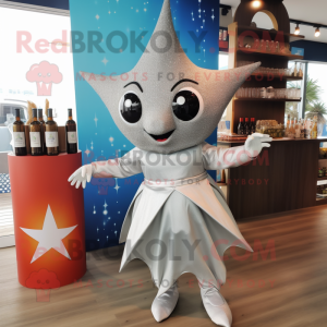 Silver Starfish mascot costume character dressed with a Cocktail Dress and Handbags