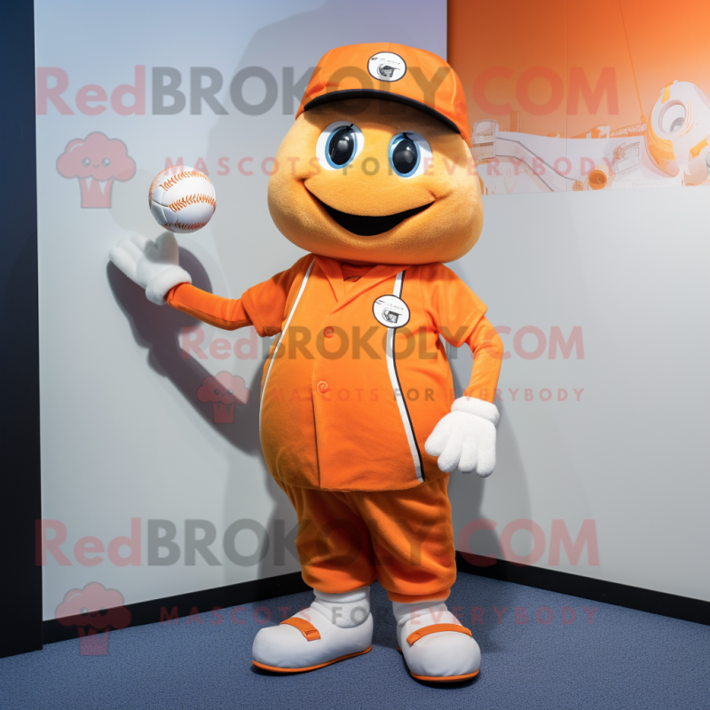 Orange Baseball Ball mascot costume character dressed with a Vest and Beanies