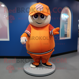 Orange Baseball Ball mascot costume character dressed with a Vest and Beanies