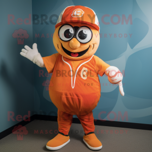 Orange Baseball Ball mascot costume character dressed with a Vest and Beanies