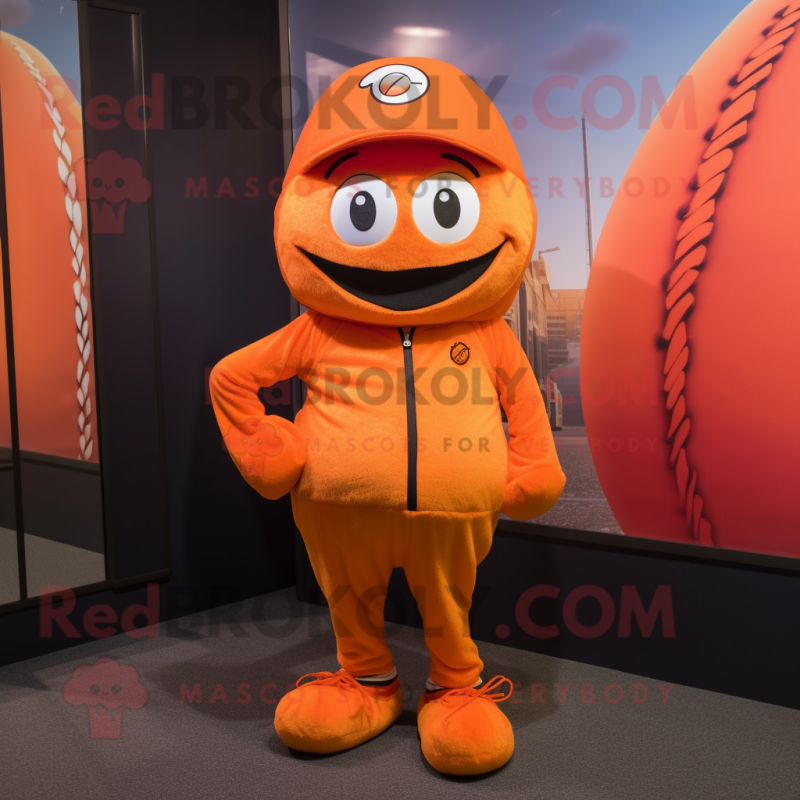 Orange Baseball Ball mascot costume character dressed with a Vest and Beanies