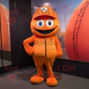 Orange Baseball Ball mascot costume character dressed with a Vest and Beanies