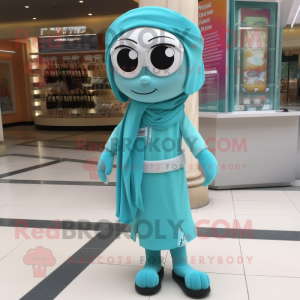 Turquoise Doctor mascot costume character dressed with a Mini Skirt and Scarf clips