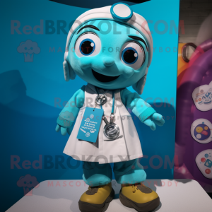 Turquoise Doctor mascot costume character dressed with a Mini Skirt and Scarf clips