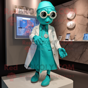 Turquoise Doctor mascot costume character dressed with a Mini Skirt and Scarf clips