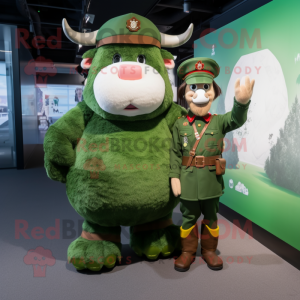 Green Yak mascot costume character dressed with a Coat and Berets