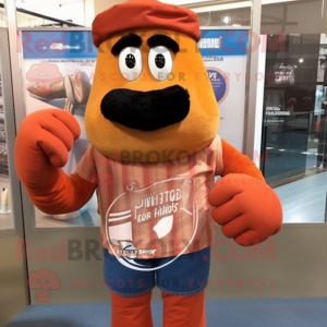 Rust Boxing Glove mascot costume character dressed with a Flannel Shirt and Shawl pins