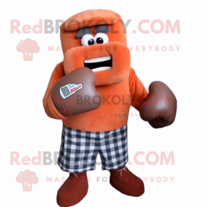 Rust Boxing Glove mascot costume character dressed with a Flannel Shirt and Shawl pins