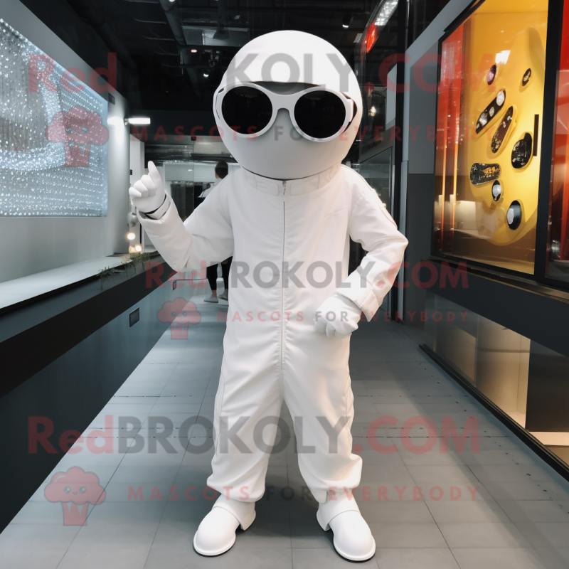 White Alliance mascot costume character dressed with a Romper and Sunglasses White Alliance mascot costume character dressed with a Romper and Sunglasses