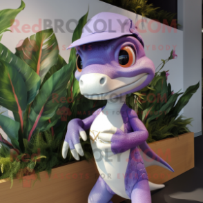 Lavender Dimorphodon mascot costume character dressed with a Shorts and Headbands