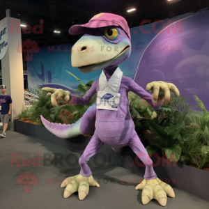 Lavender Dimorphodon mascot costume character dressed with a Shorts and Headbands