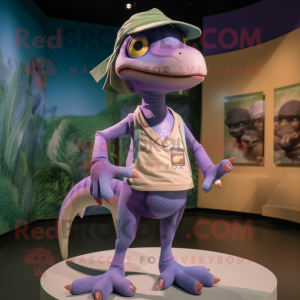 Lavender Dimorphodon mascot costume character dressed with a Shorts and Headbands