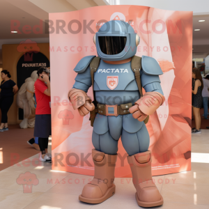 Peach Spartan Soldier mascot costume character dressed with a Denim Shorts and Handbags