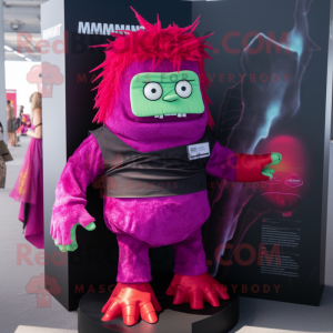 Magenta Frankenstein'S Monster mascot costume character dressed with a Swimwear and Headbands