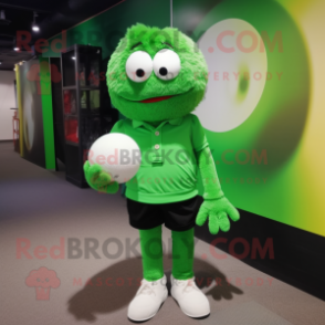 Green Golf Ball mascot costume character dressed with a Romper and Shoe laces