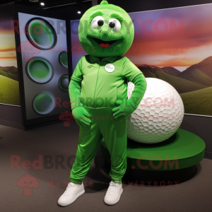 Green Golf Ball mascot costume character dressed with a Romper and Shoe laces