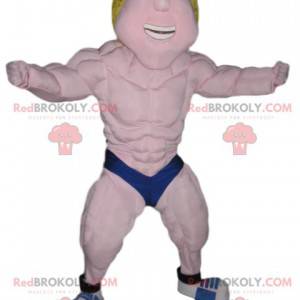 Blond wrestler mascot with a blue boxer - Redbrokoly.com